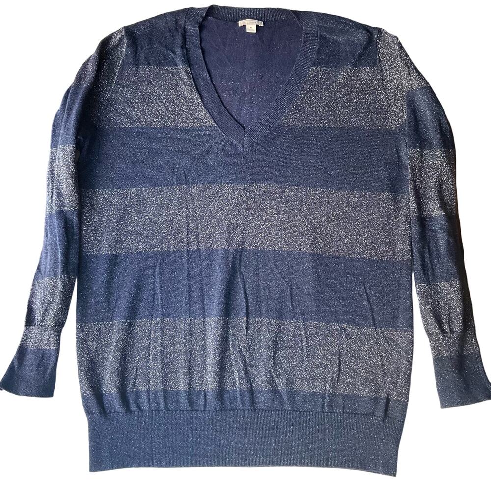 GAP Women’s Long Sleeve V-neck Sweater size M, Sequin Metallic Blue
